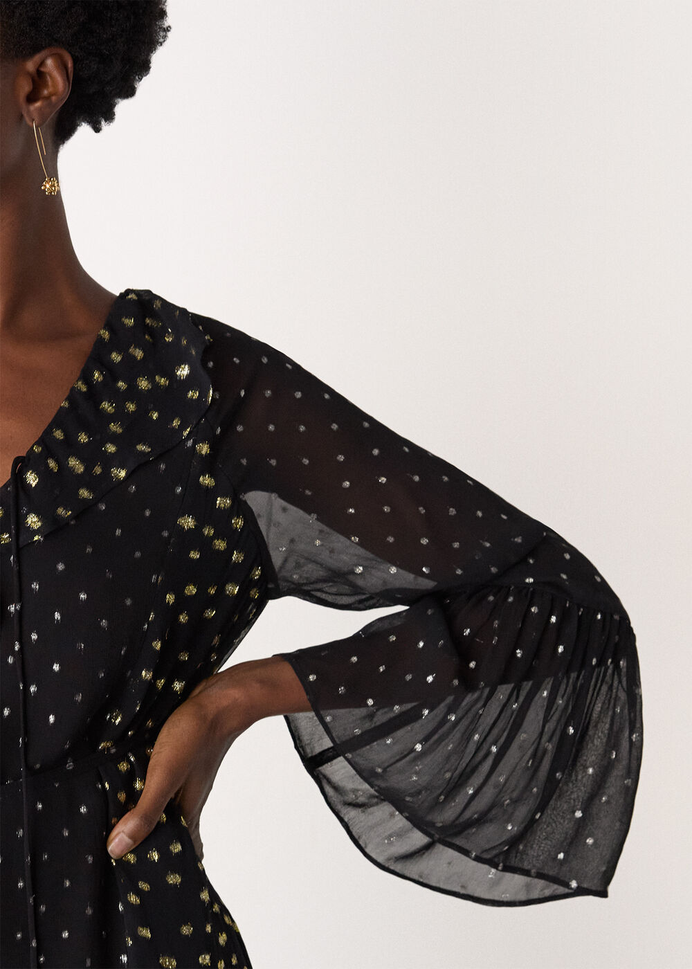 Metallic Dobby Ruffle Dress