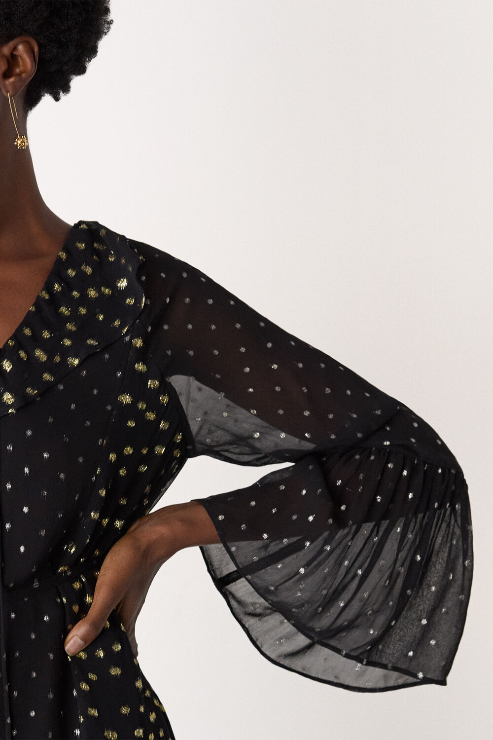Metallic Dobby Ruffle Dress