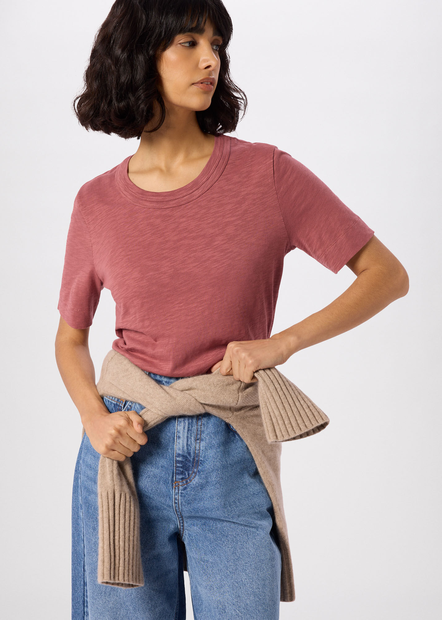 Dark Pink Rosa Double Trim T-Shirt | WHISTLES | Whistles US |