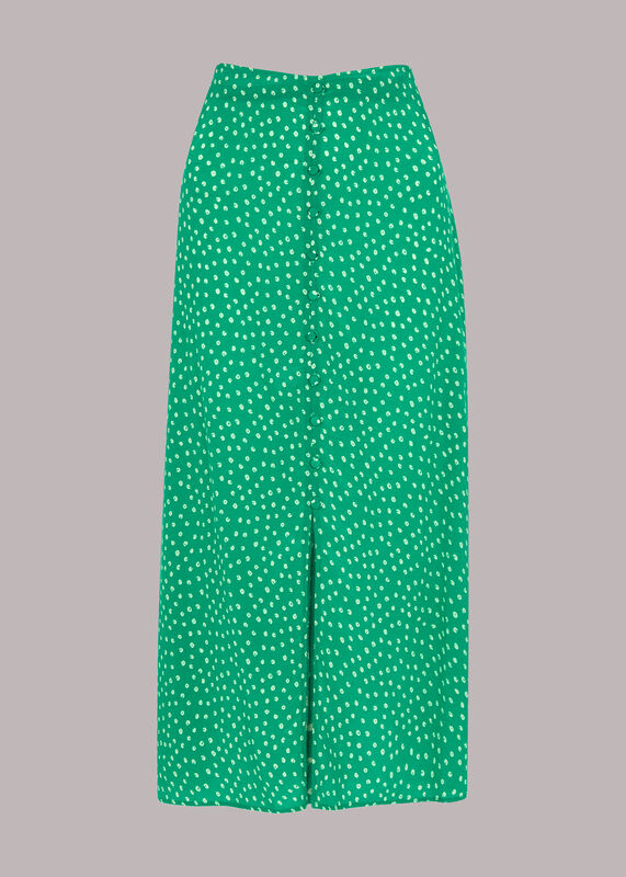 Green Spot Print Button Skirt