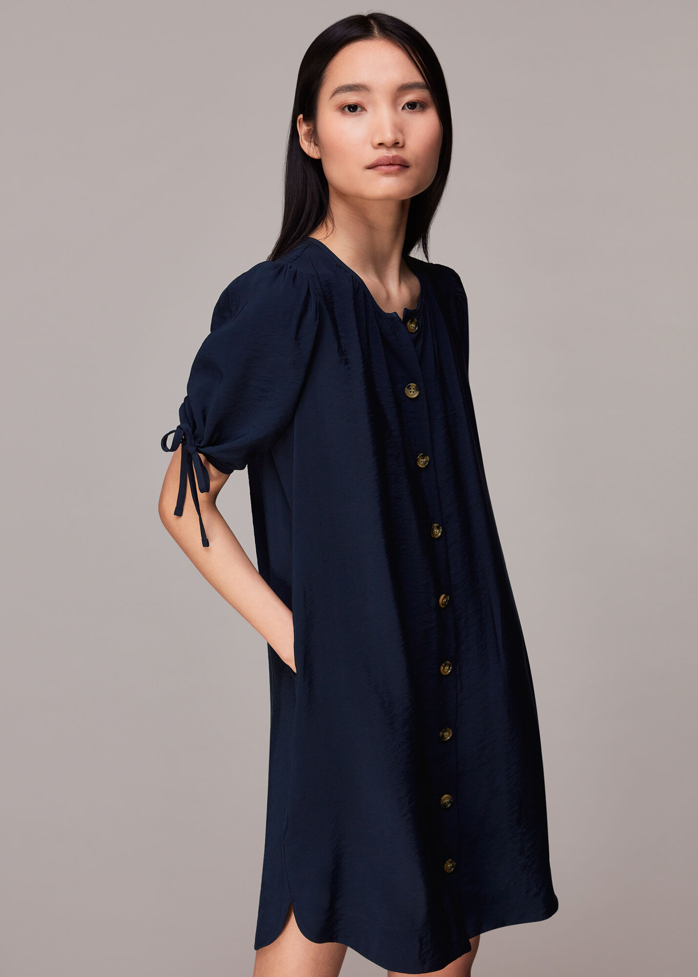 Navy Frankie Button Through Dress WHISTLES