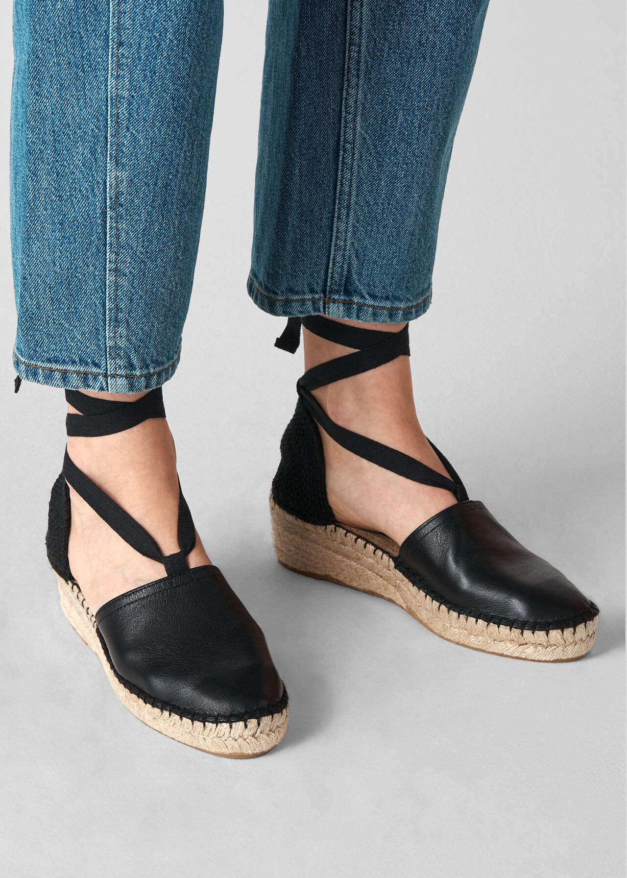 River Espadrille Tie Sandal Black