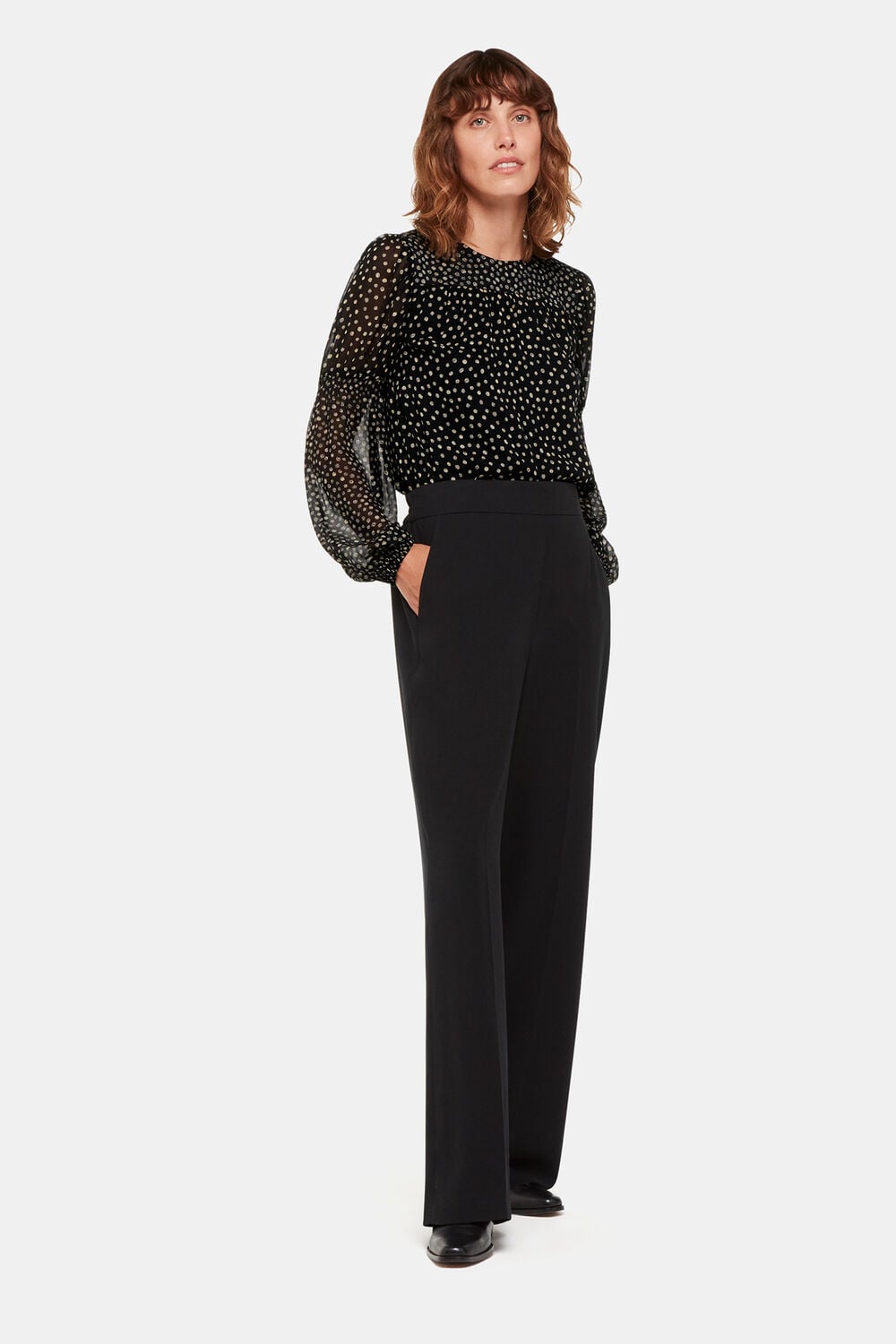 Black Speckled Polka Dot Shirred Top