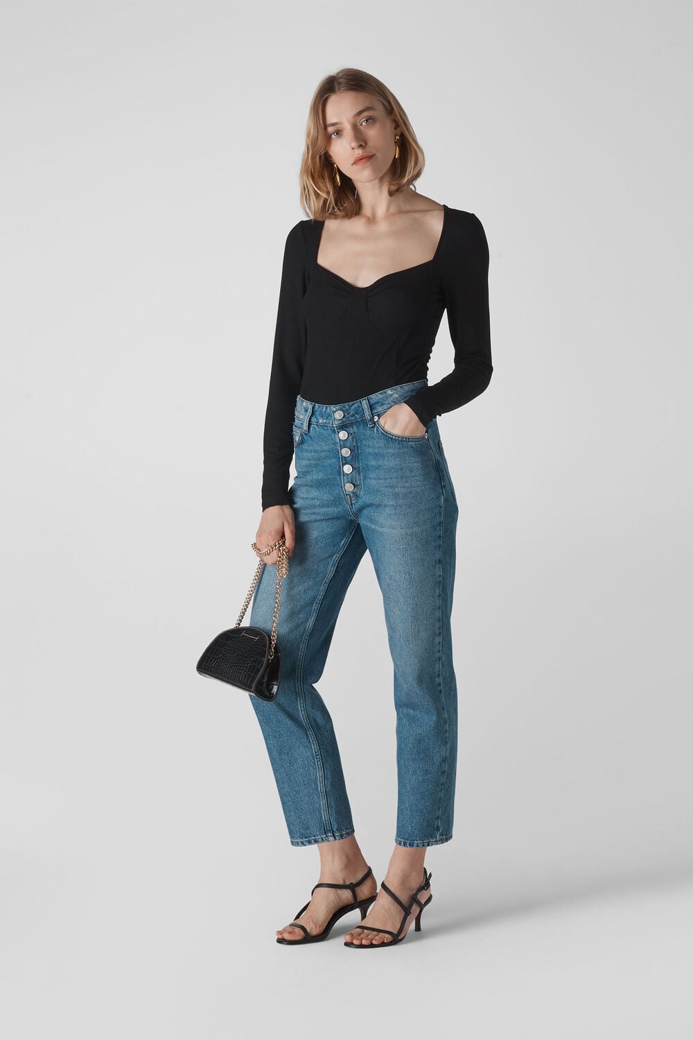 Long Sleeve Fitted Corset Top Black