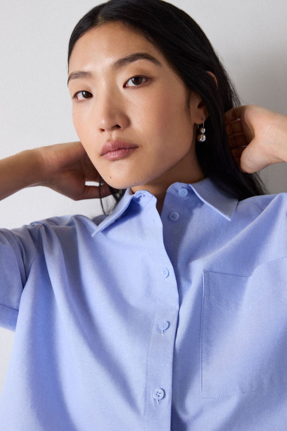 Pale Blue Boxy Oxford Cotton Shirt
