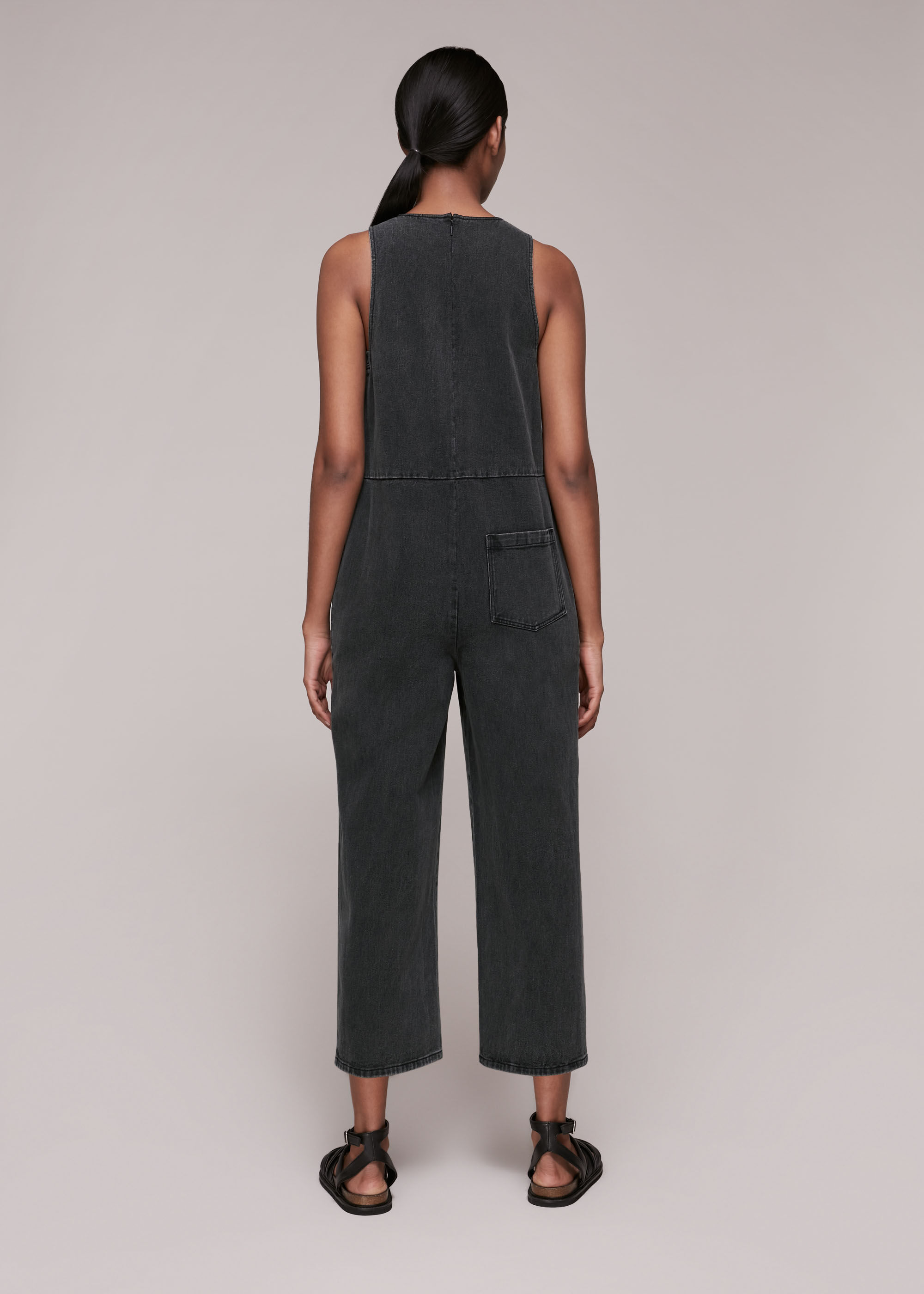 Black V Neck Denim Jumpsuit | WHISTLES | Whistles US |
