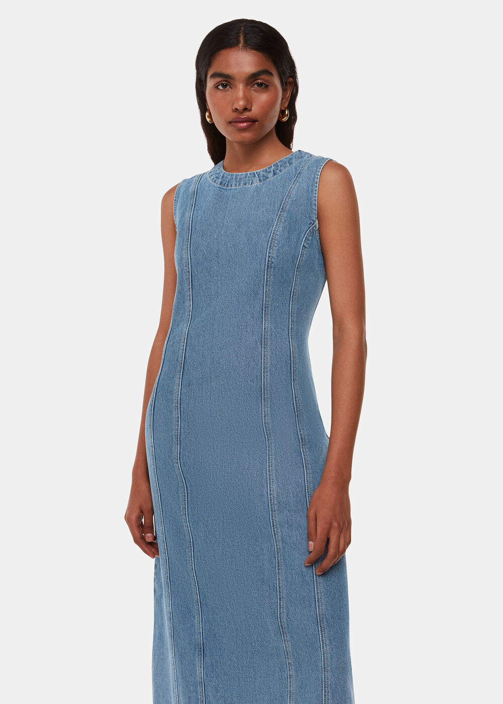 Petite Sleeveless Denim Midi Dress