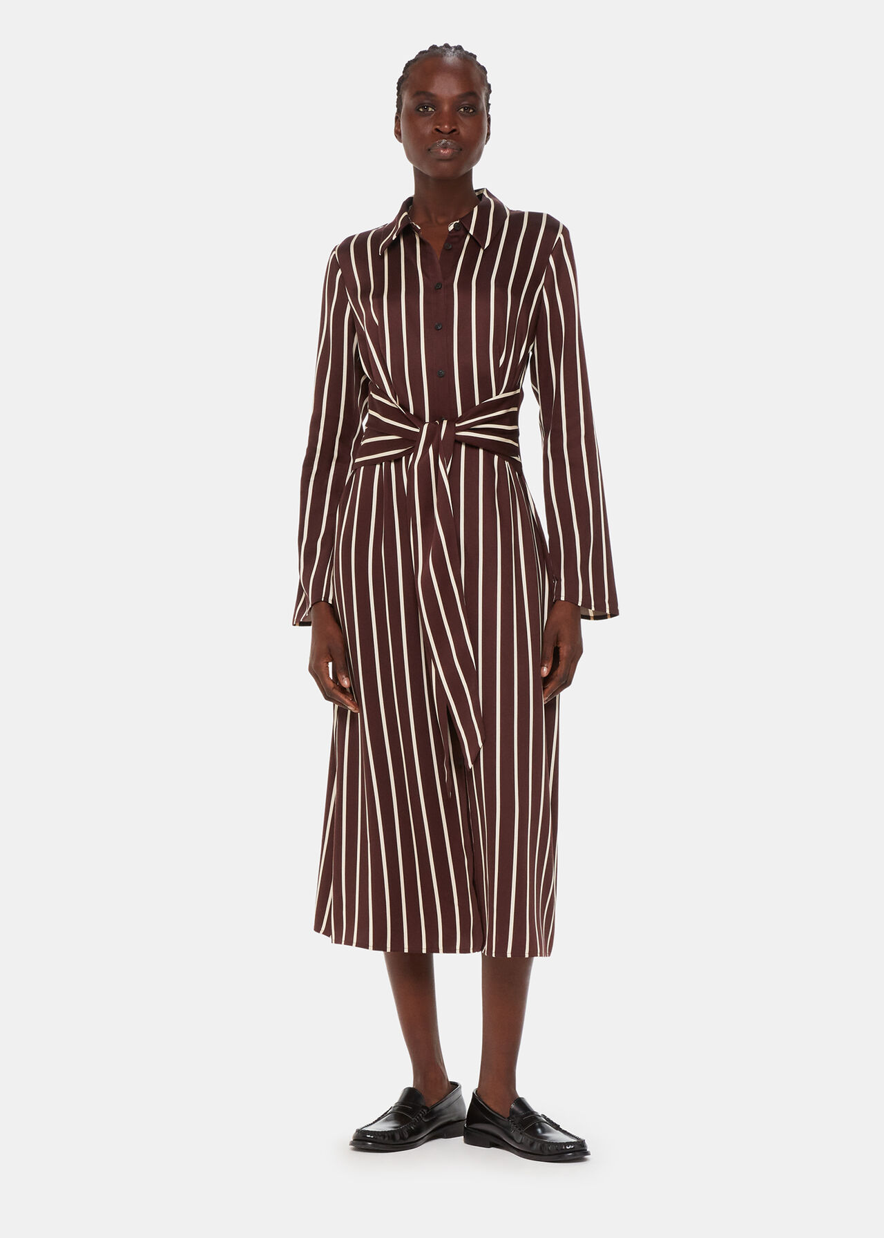 Burgundy/Multi Alex Stripe Shirt Dress | WHISTLES | Whistles UK