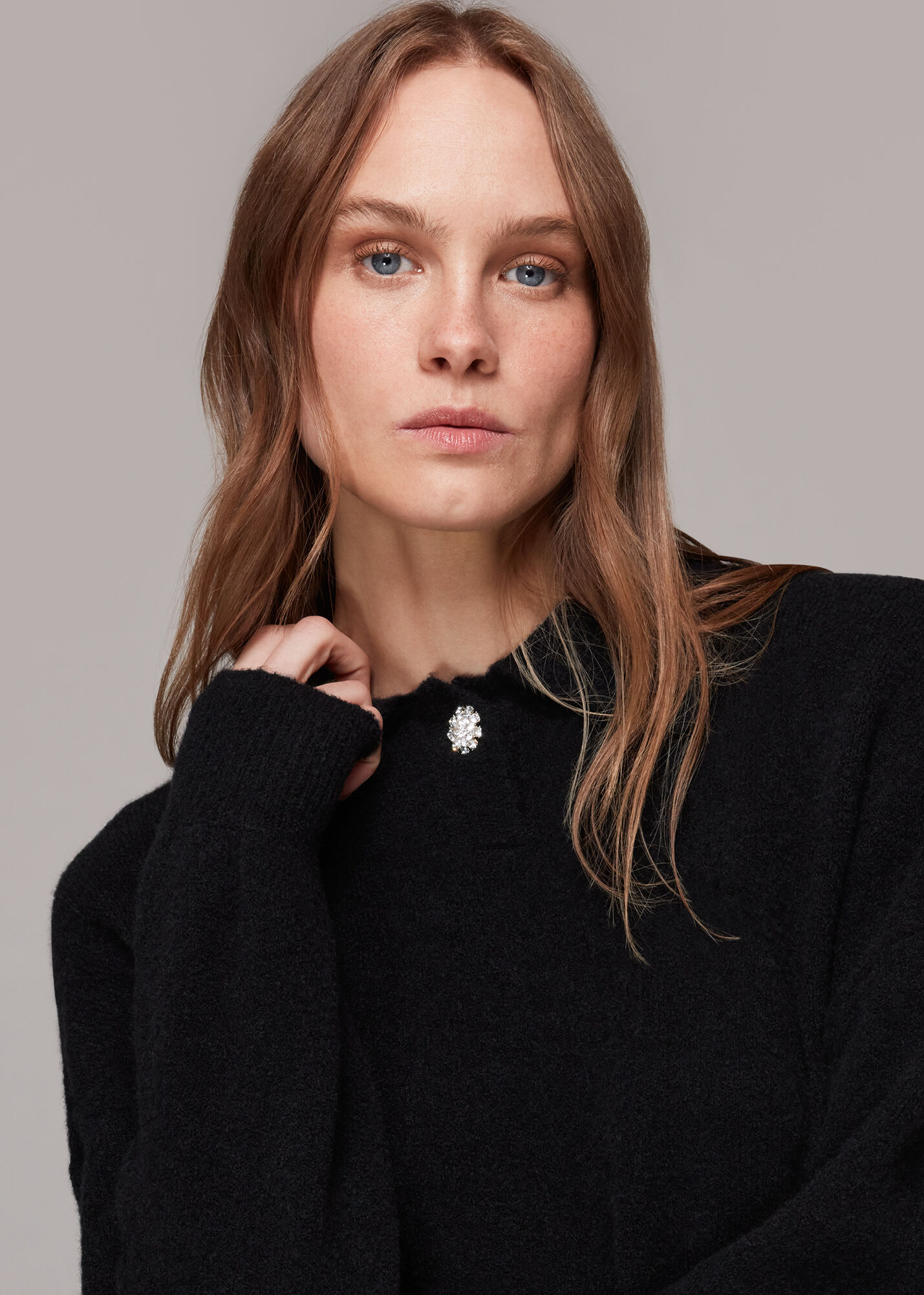 Black Jewel Button Collar Sweater WHISTLES