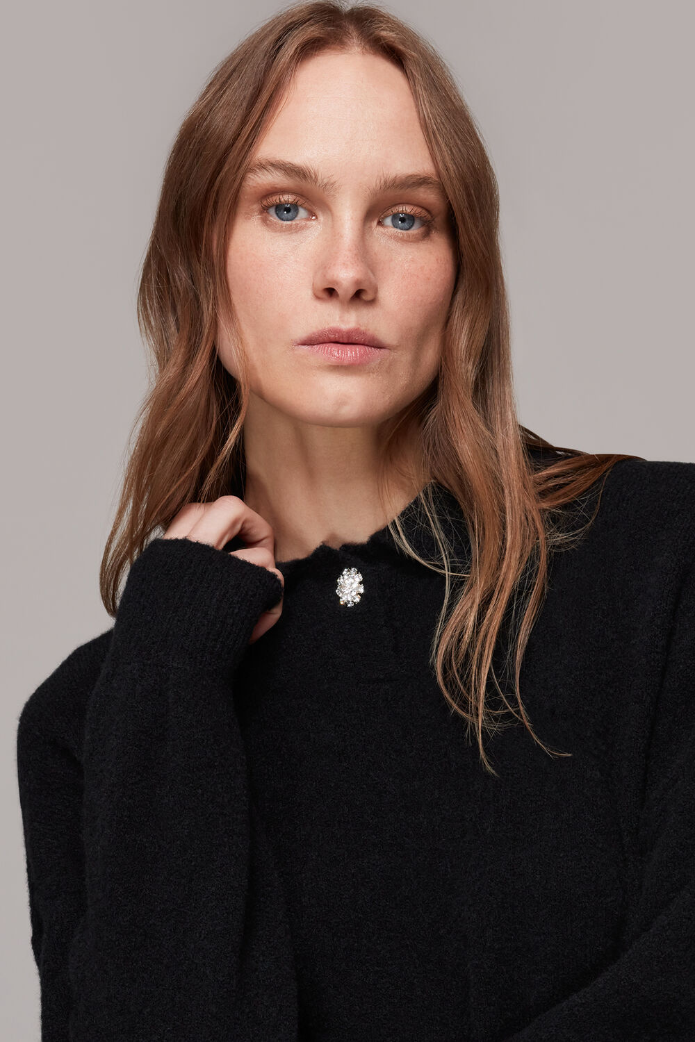 Jewel Button Collar Sweater