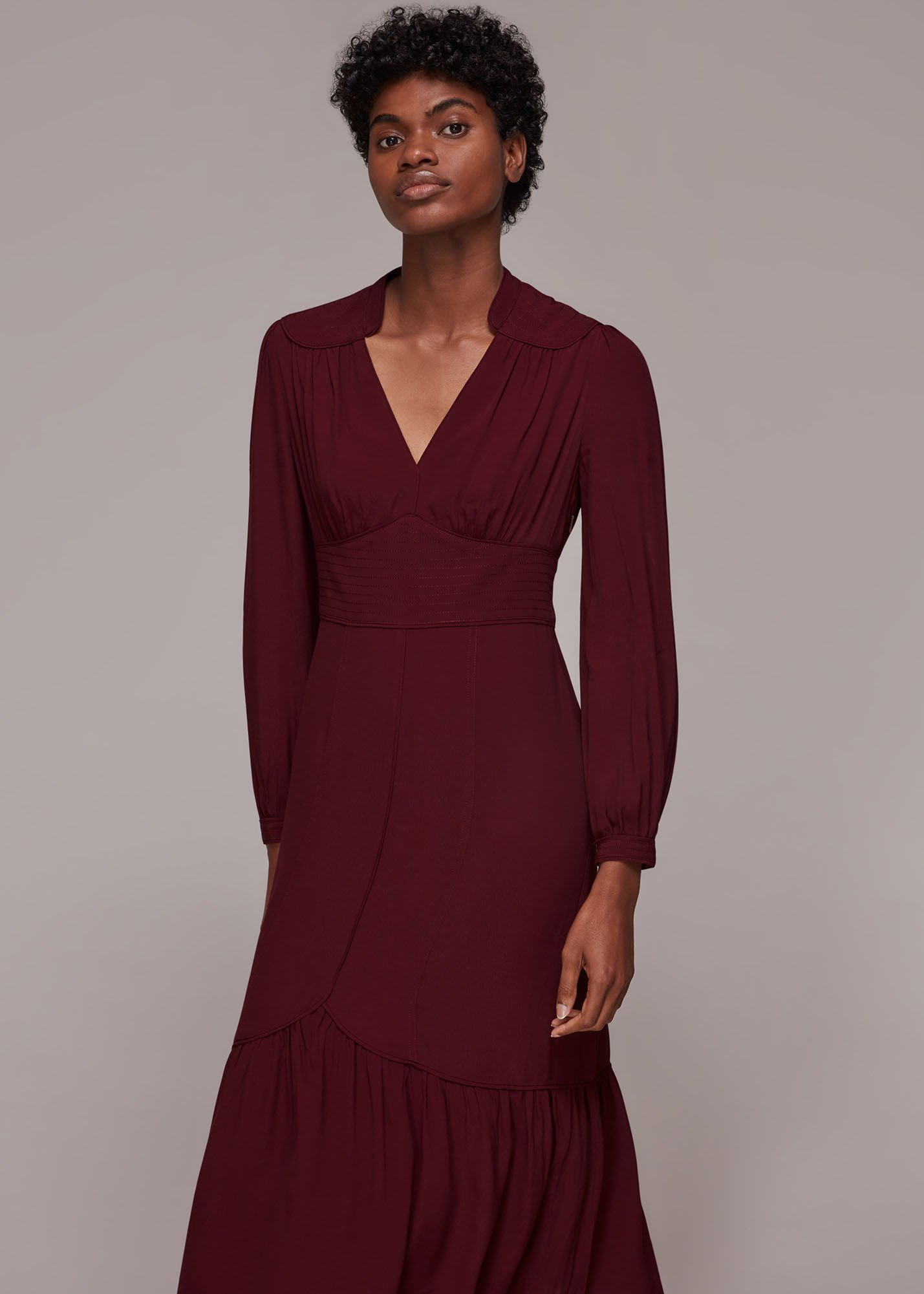 burgundy midi dress