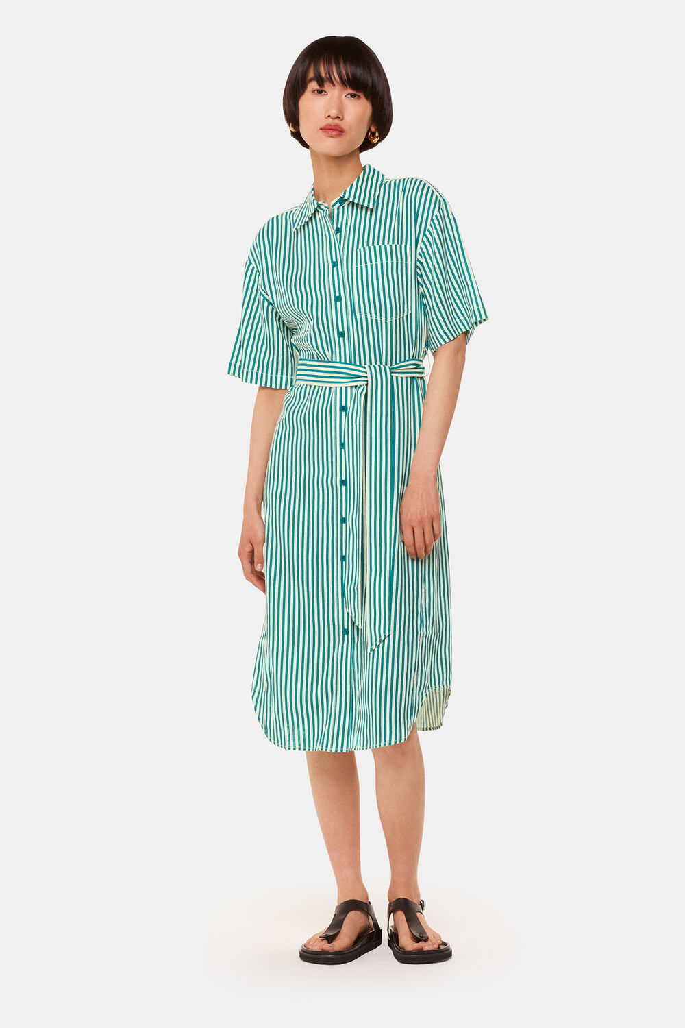 Green Stripe Linen Blend Dress