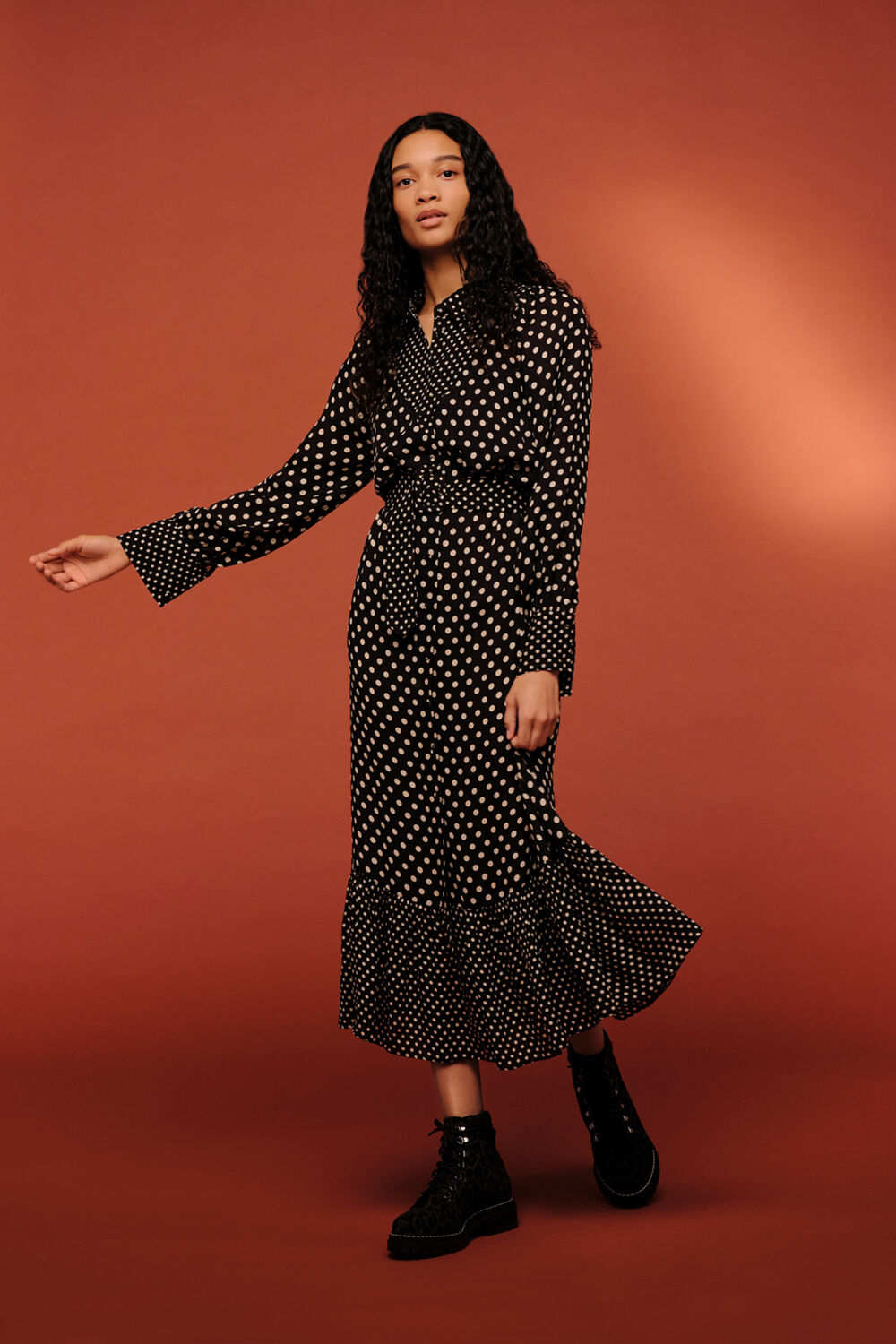 Spot Print Silk Shirt Dress