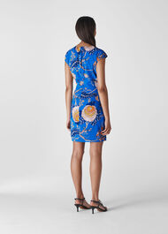 Exotic Floral Silk Bodycon Blue/Multi