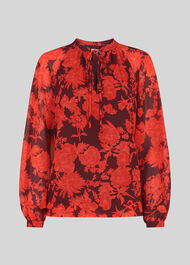 Tie Neck Print Blouse Red/Multi