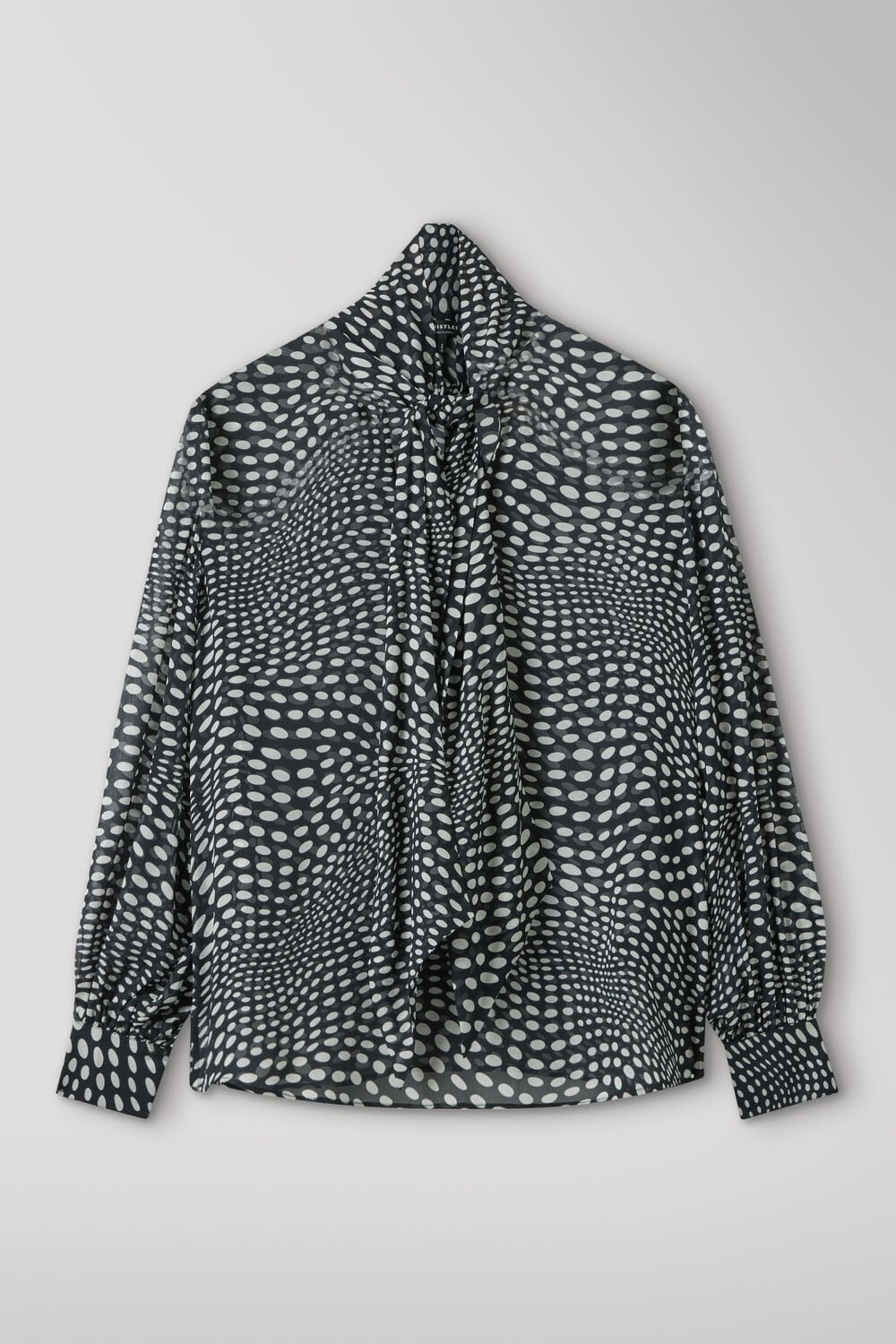 Black Mixed Spot Scarf Sheer Blouse