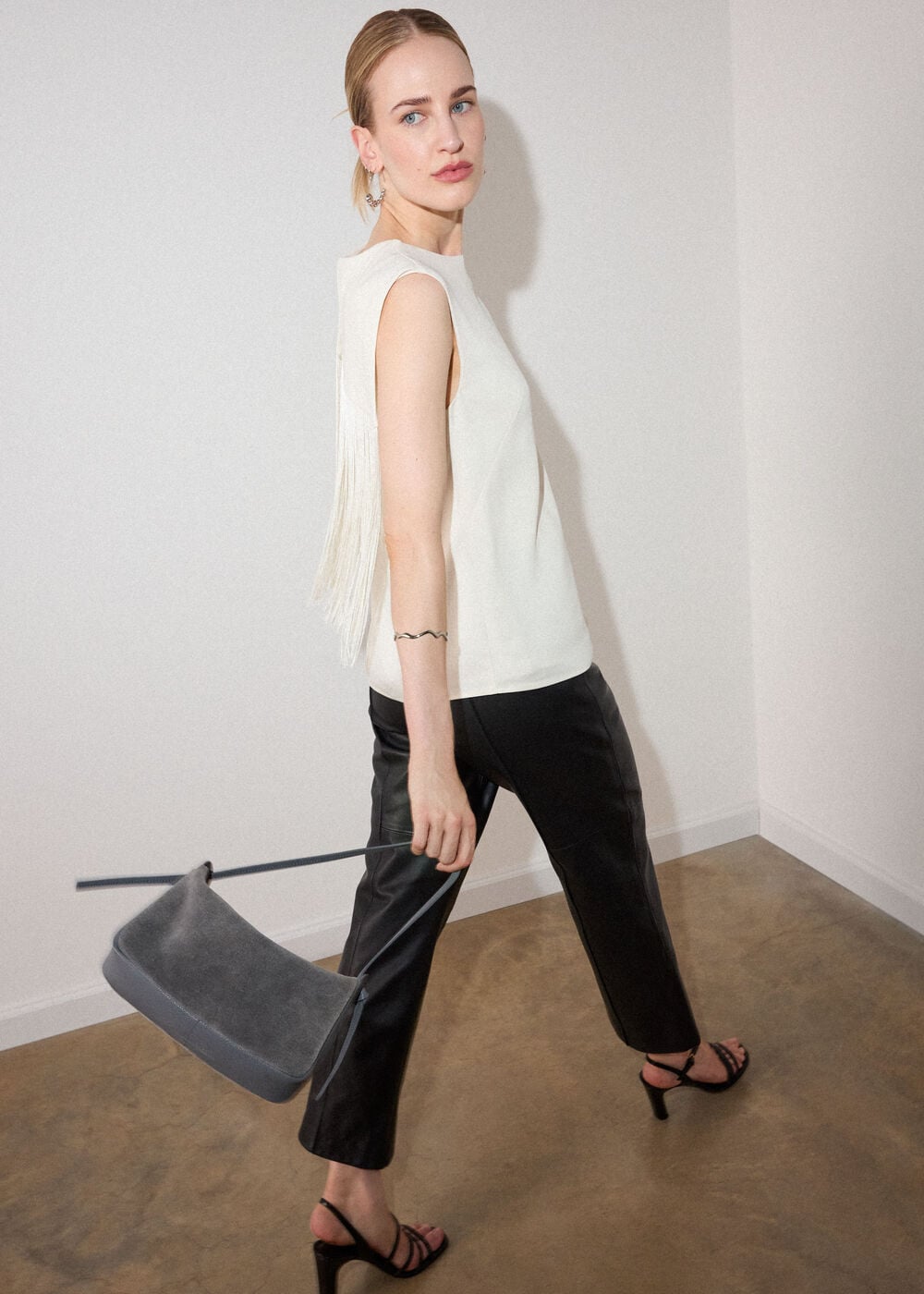 Ivory Fringe Back Sleeveless Top