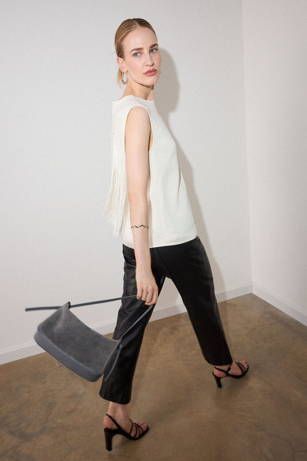 Ivory Fringe Back Sleeveless Top