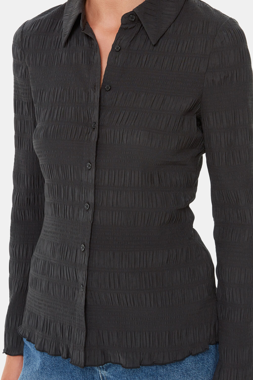 Plisse Button Front Shirt