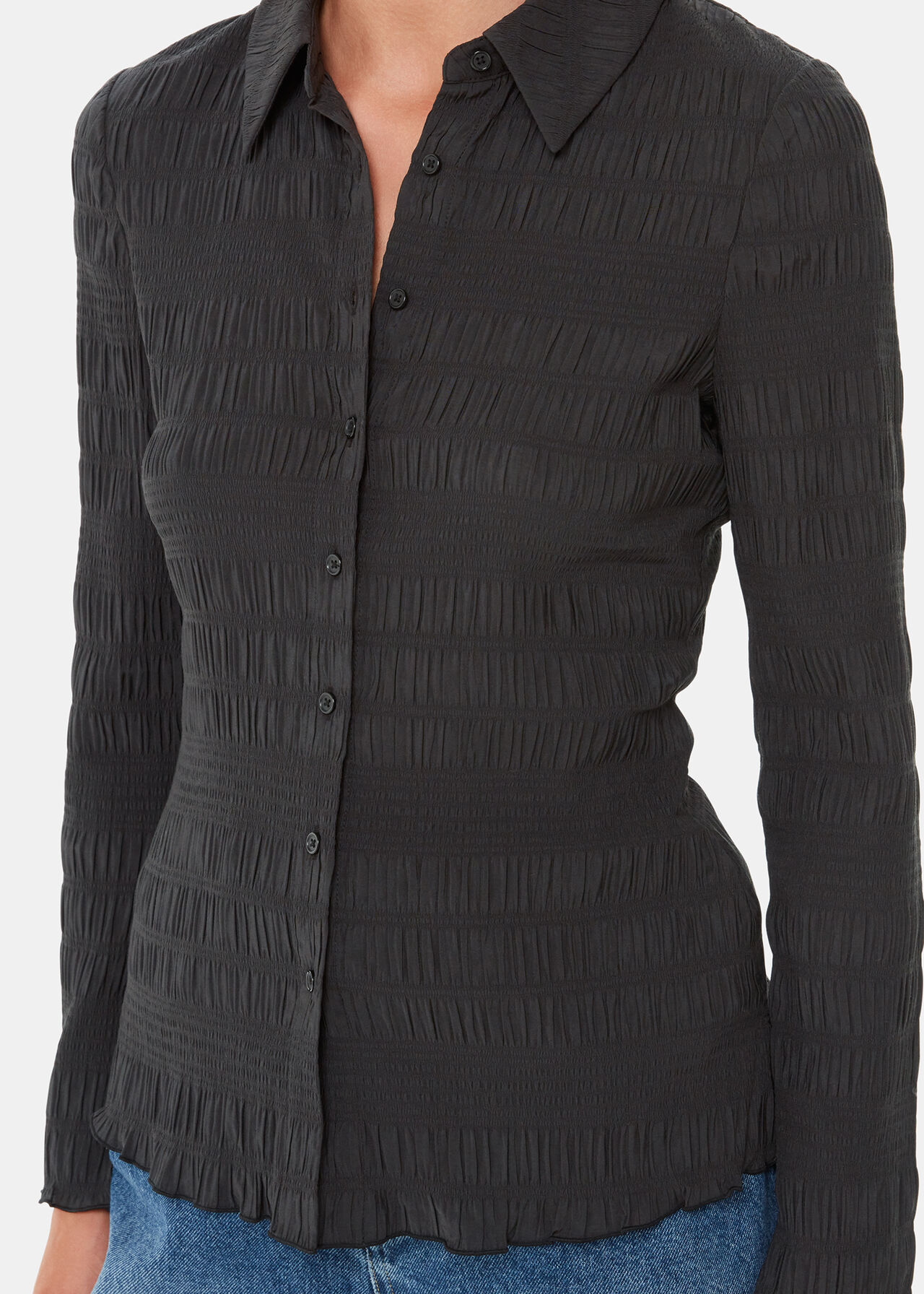 Plisse Button Front Shirt