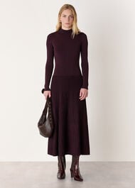 Funnel Neck Pleated Knit Dress