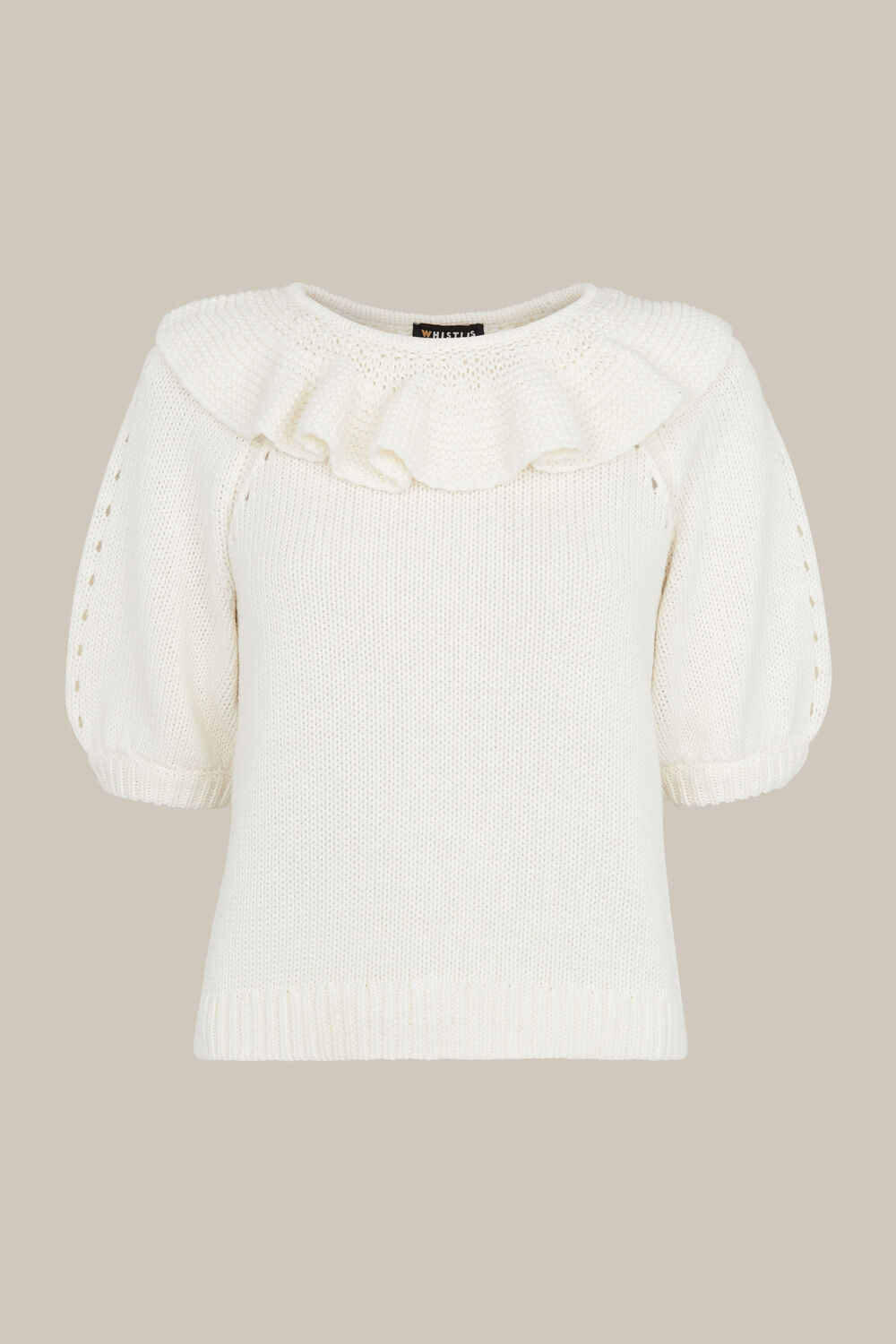 Frill Neck Knit Sweater White