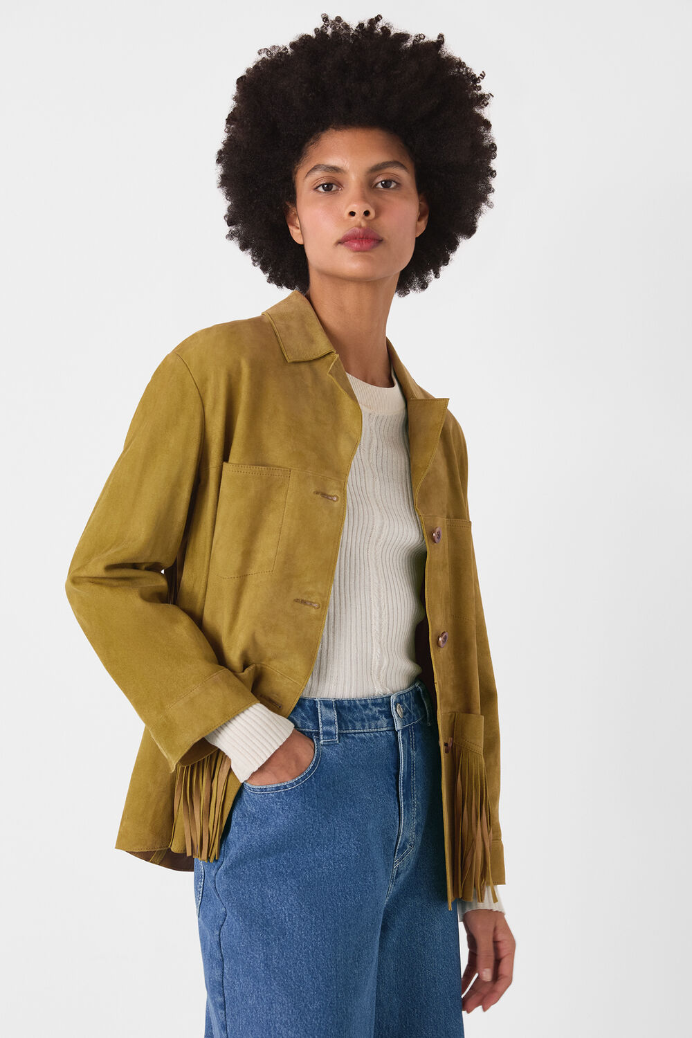 Neutral Lani Tassel Suede Jacket
