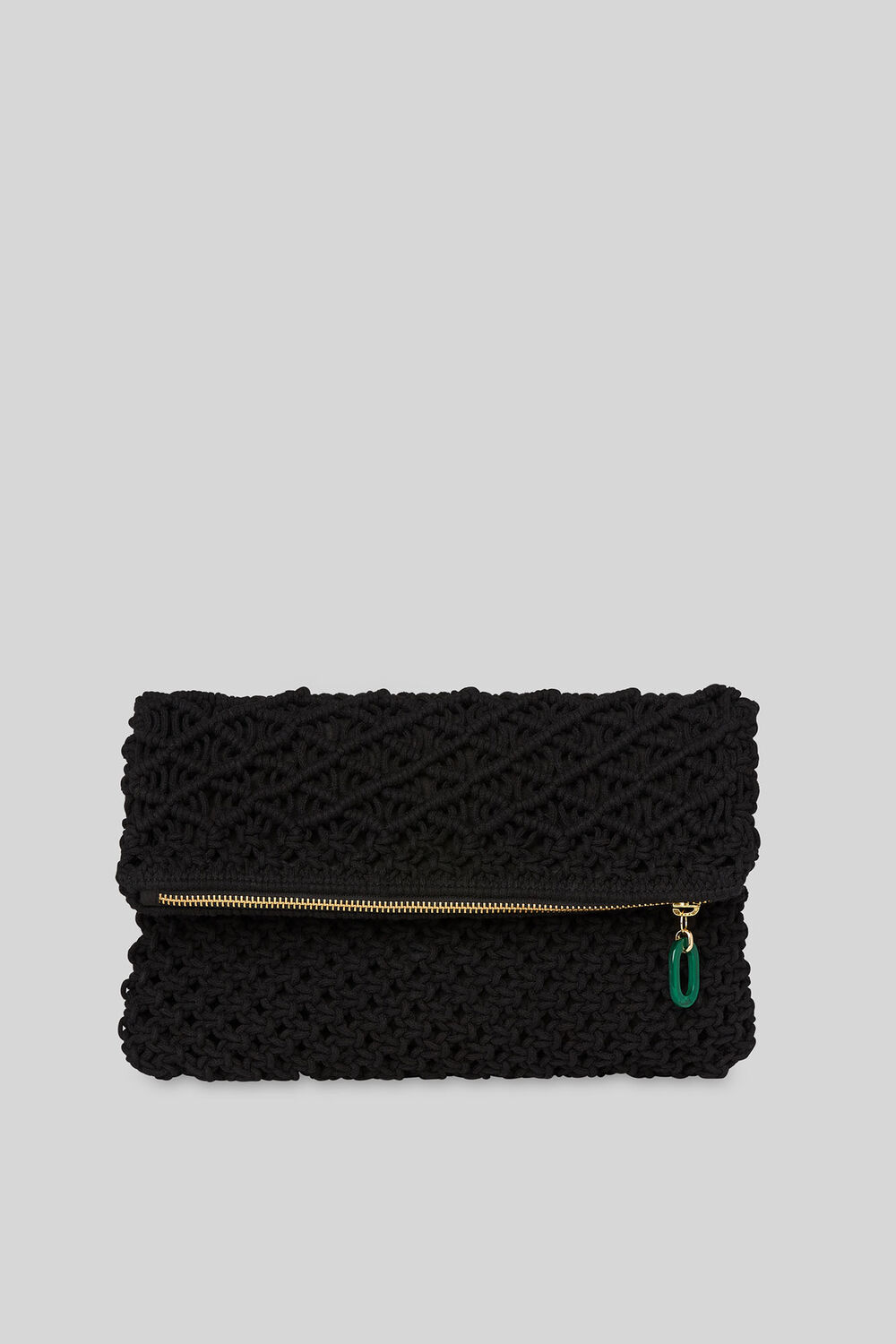 Macrame Resin Zip Clutch Black