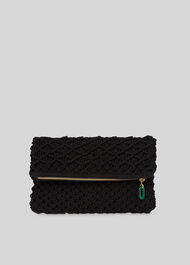 Macrame Resin Zip Clutch Black