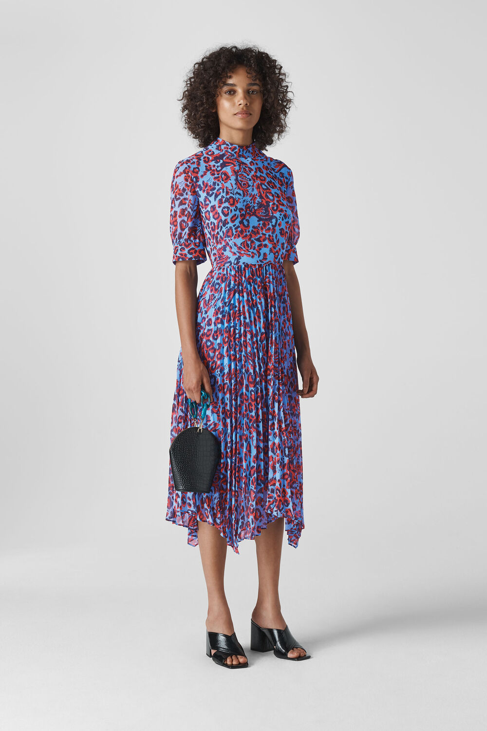 Jungle Cat Pleated Dress Blue/Multi