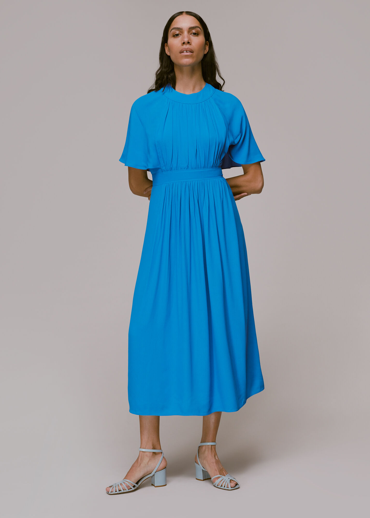 Blue Amelia Cape Sleeve Dress | WHISTLES