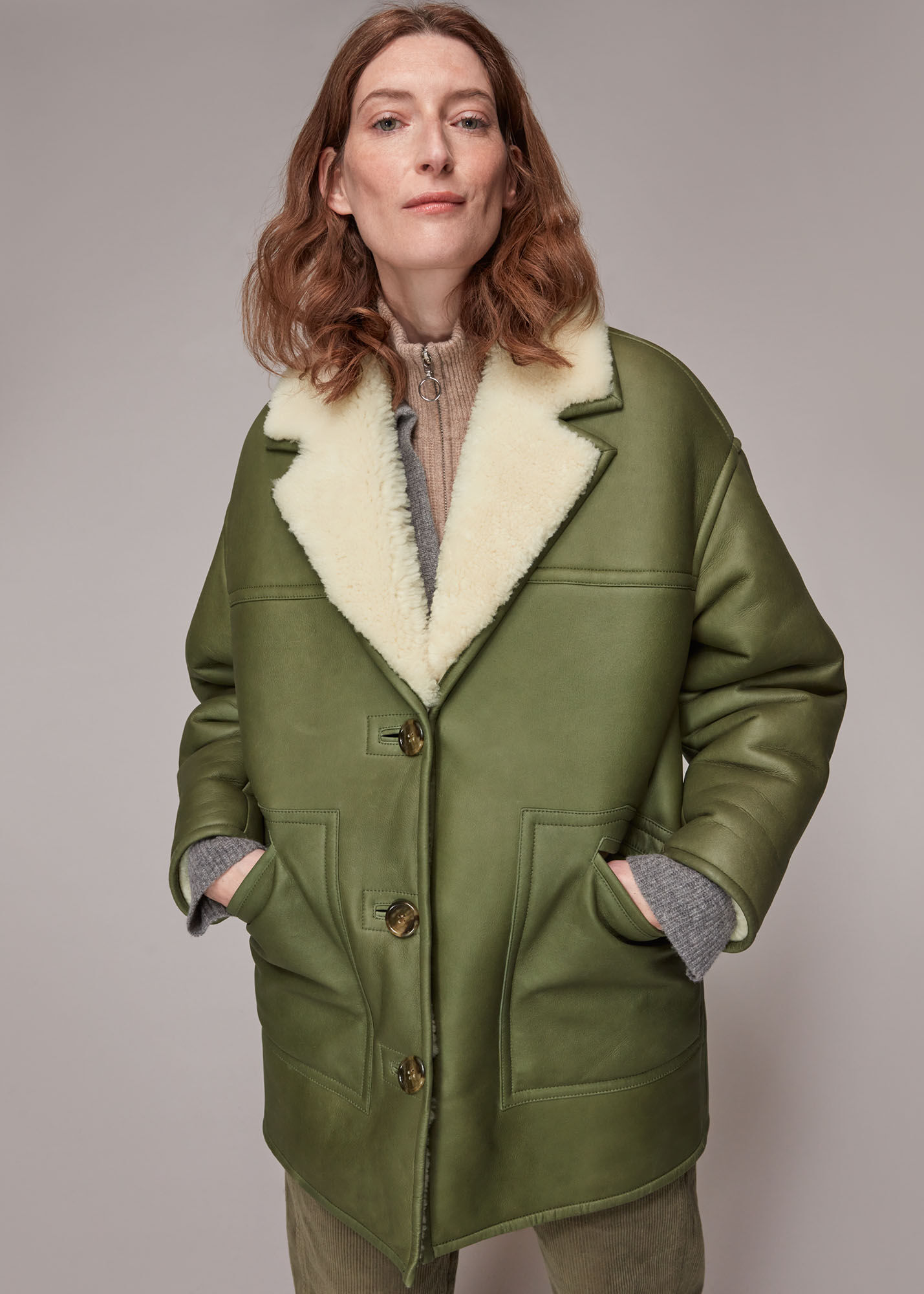 Green/Multi Fia Shearling Jacket WHISTLES Whistles US