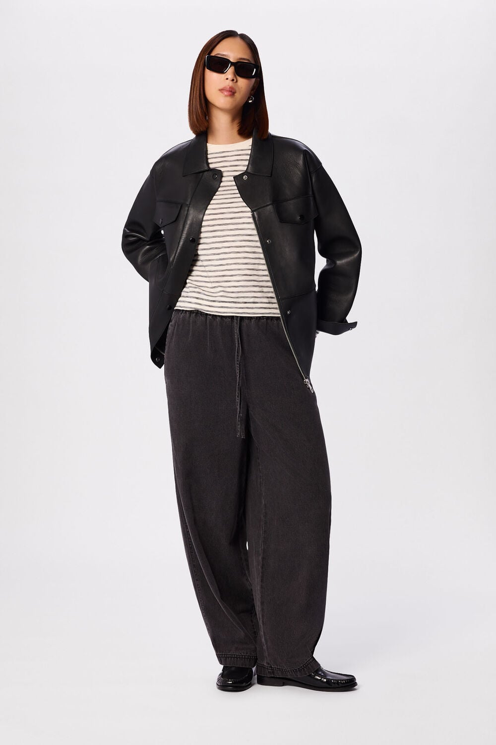 Ivory Stripe Crew Neck Pocket Top