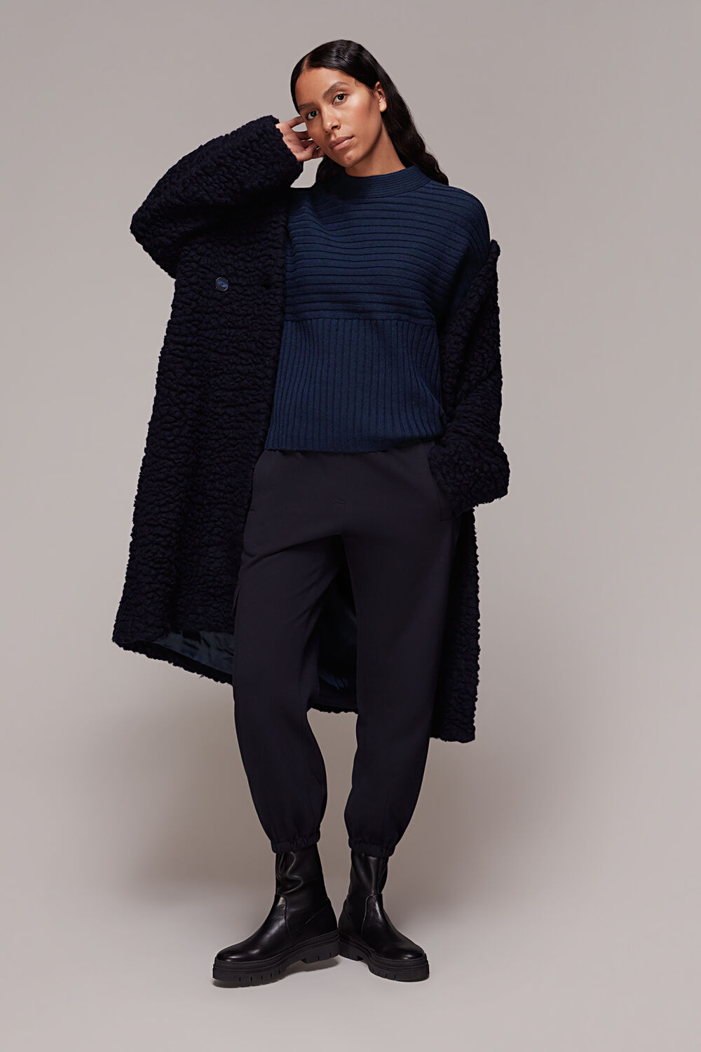 Contrasting Rib Funnel Neck