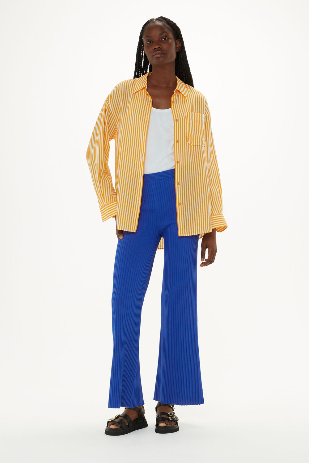 Blue Knitted Kick Flare Trouser