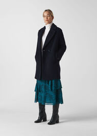 Boucle Double Breasted Coat Navy