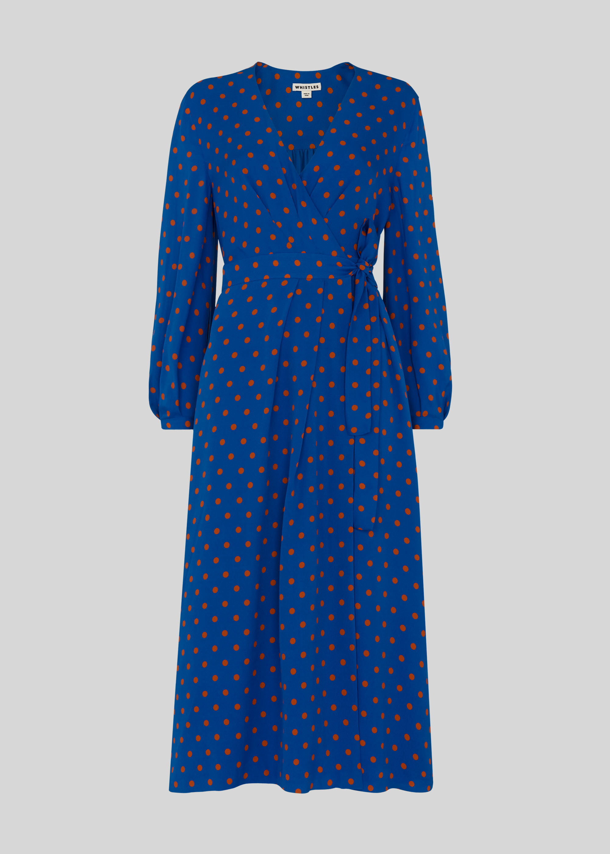 Blue spotty shop wrap dress