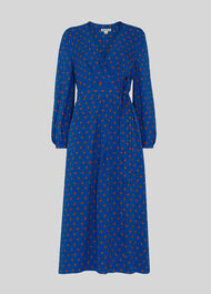 Maria Spot Silk Wrap Dress Blue/Multi