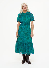 Petite Diagonal Snake Shirred Dress