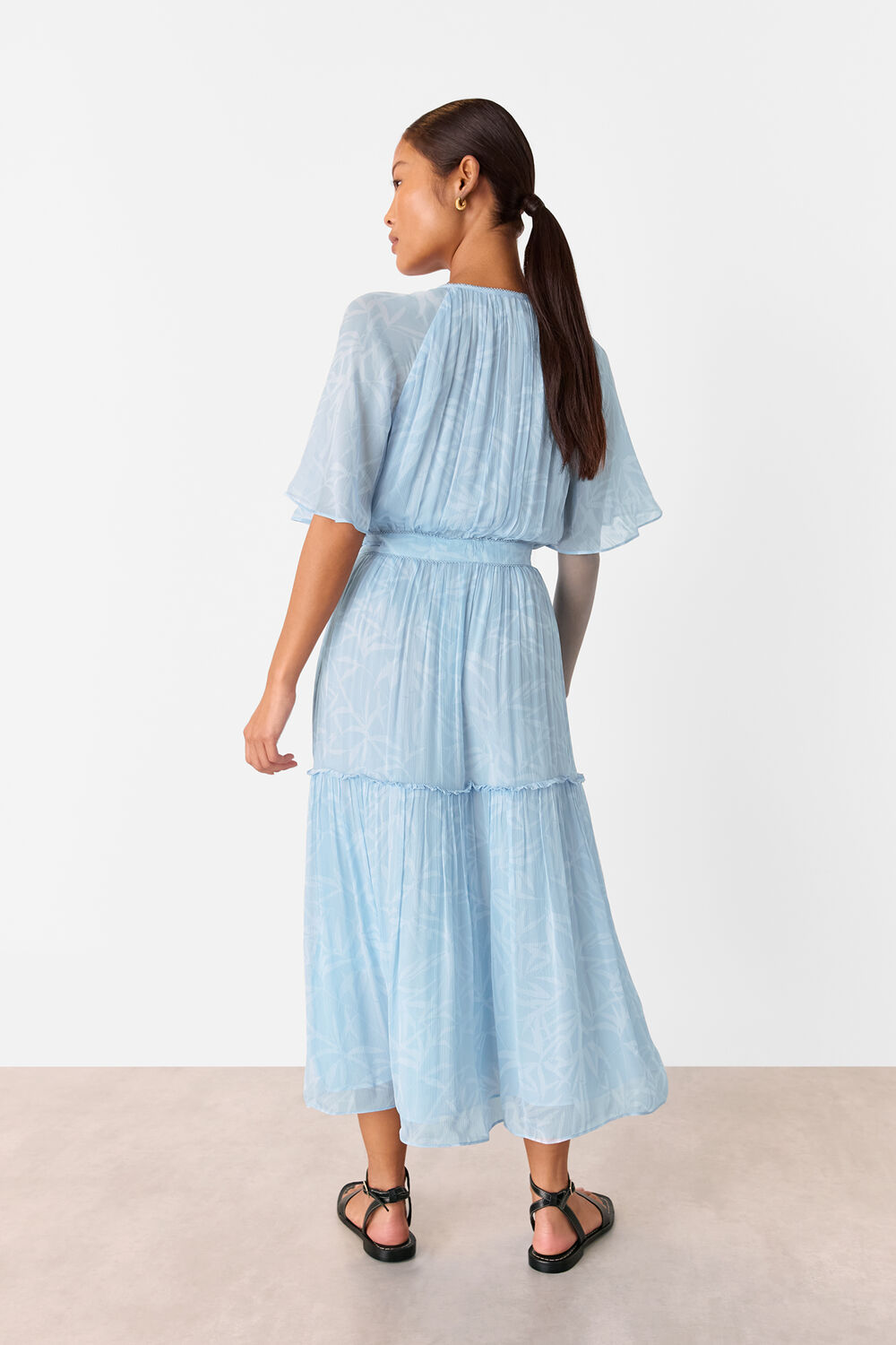 Petite Bamboo Leaves Gathered Dress