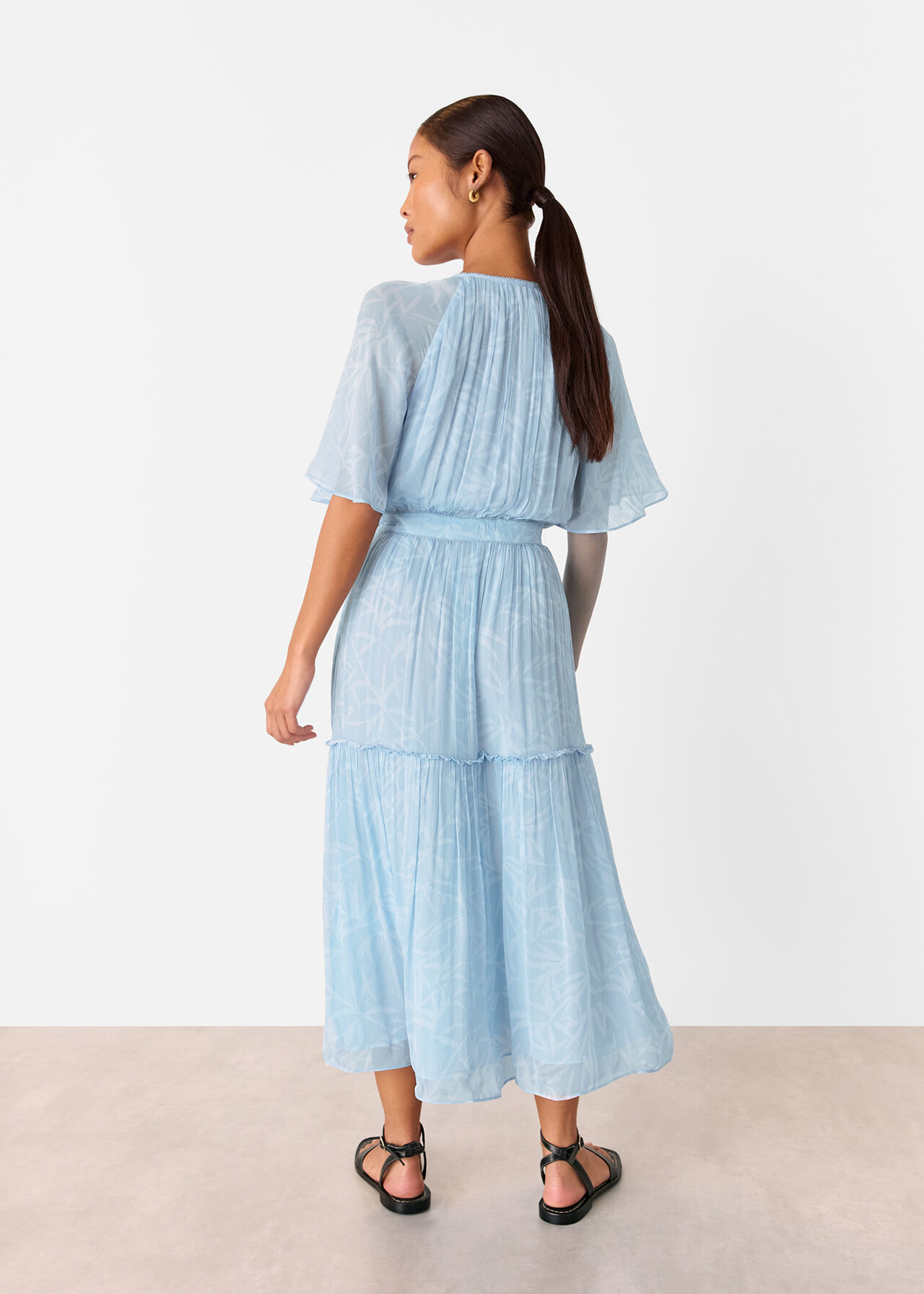 Petite Bamboo Leaves Gathered Dress