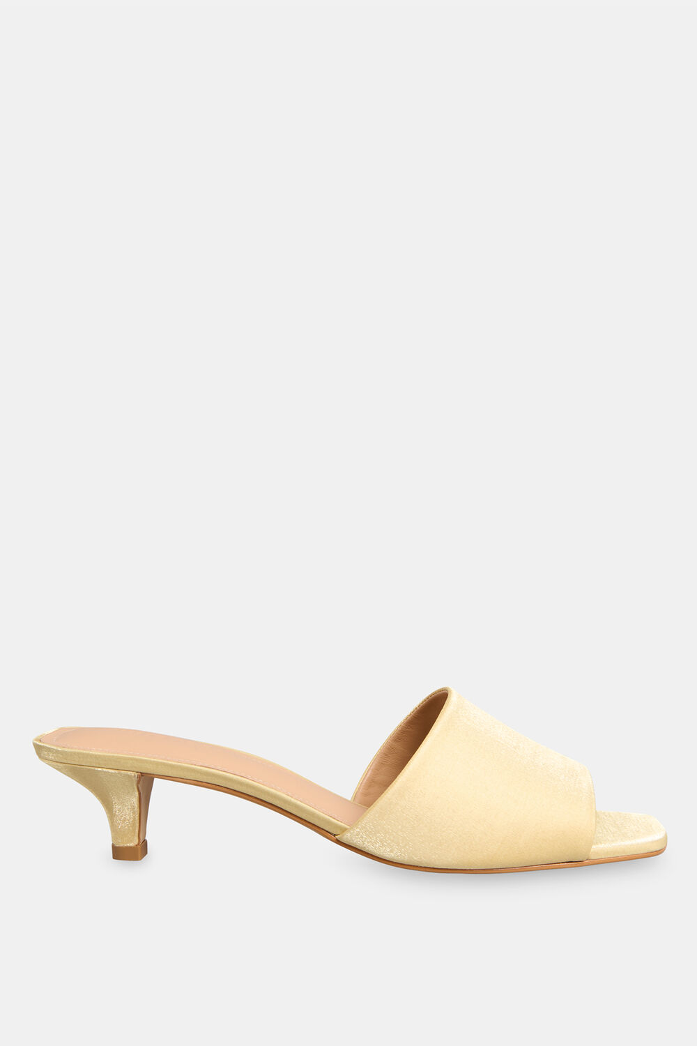 Pale Yellow Satin Slip On Heeled Mule