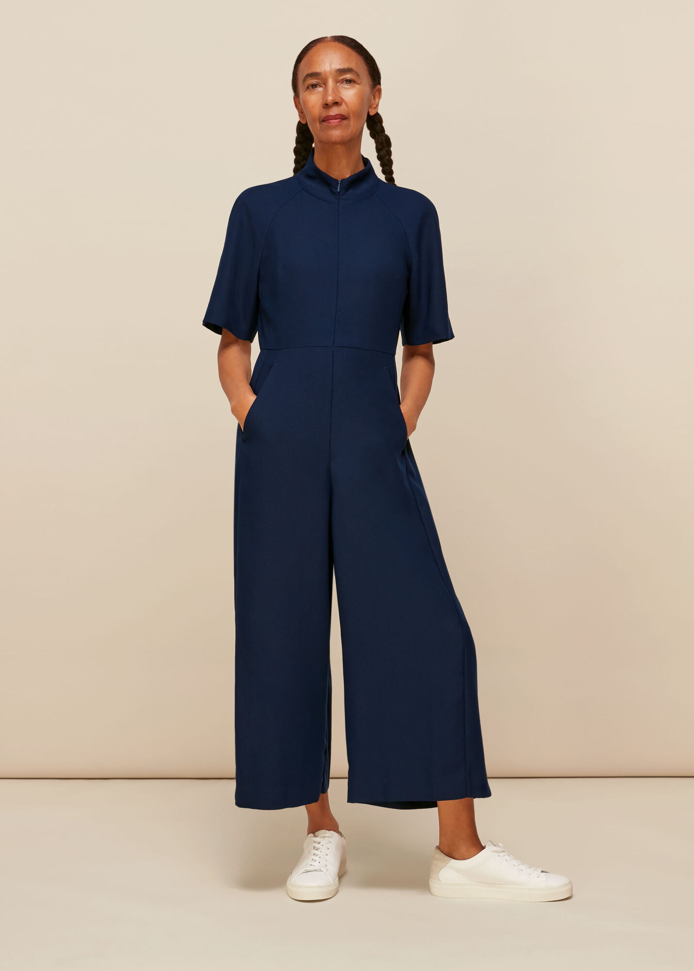 Navy Amber Crepe Jumpsuit | WHISTLES