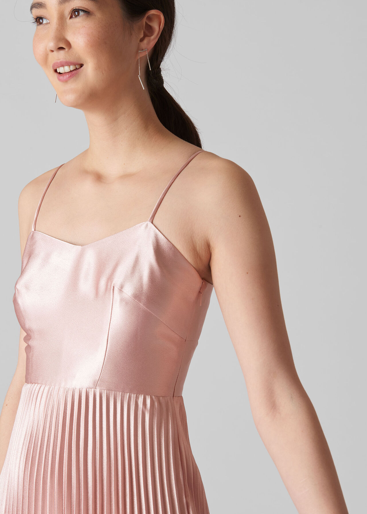 Satin Pleated Strappy Dress