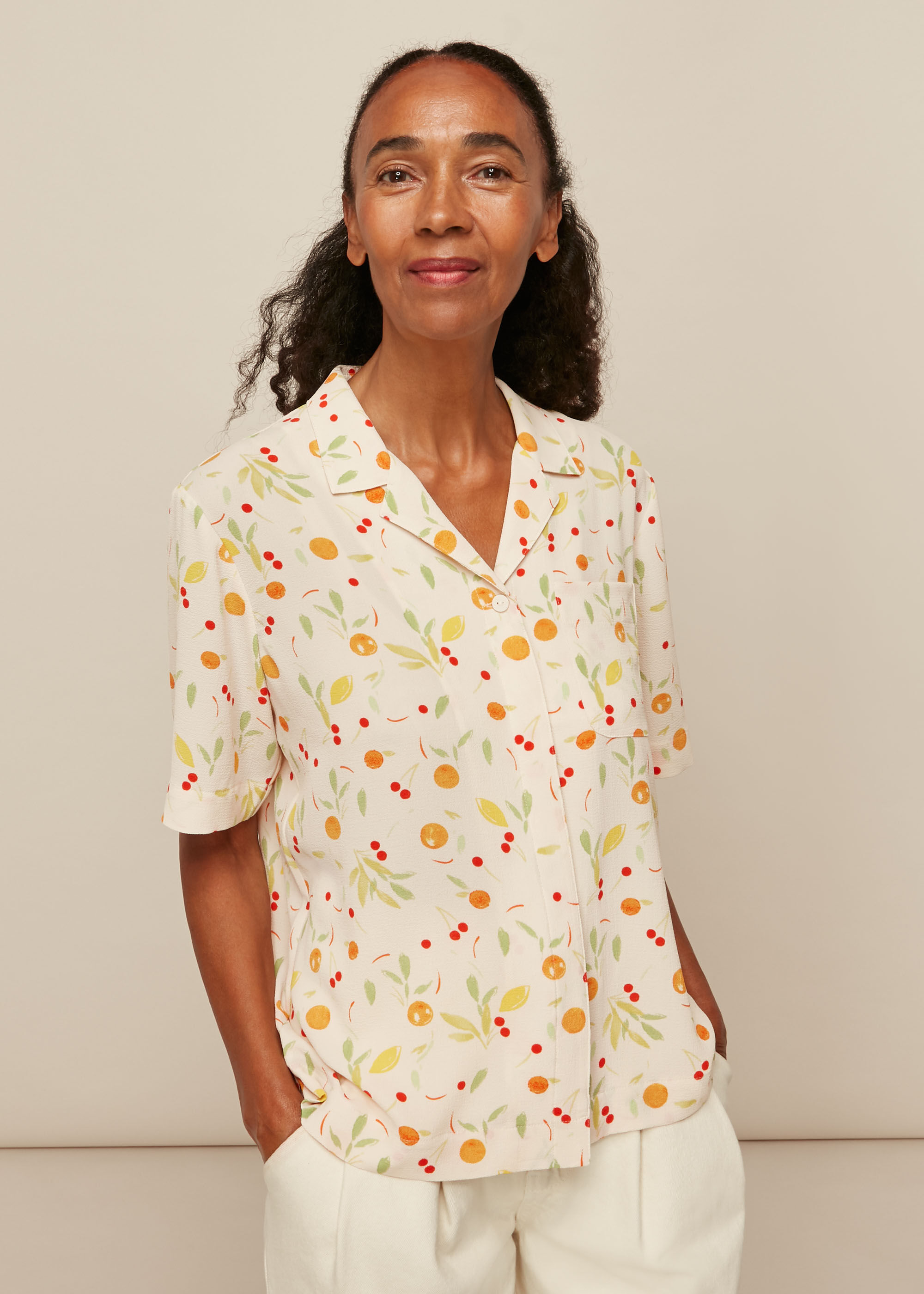Cream Multi Fruit Print Shirt WHISTLES Whistles UK