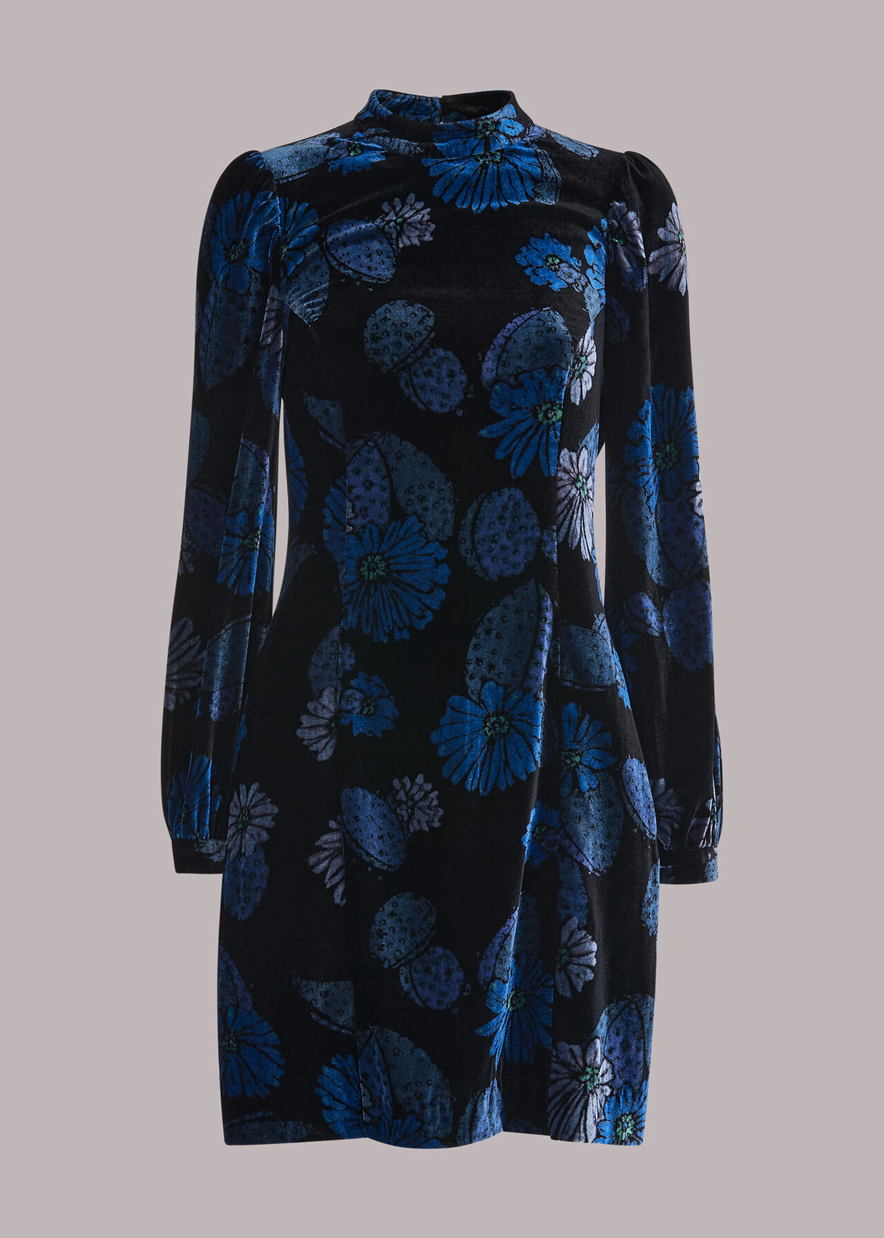 Blue/Multi Cactus Print Velvet Dress, WHISTLES