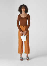 Square Neck Silk Mix Rib Knit Toffee