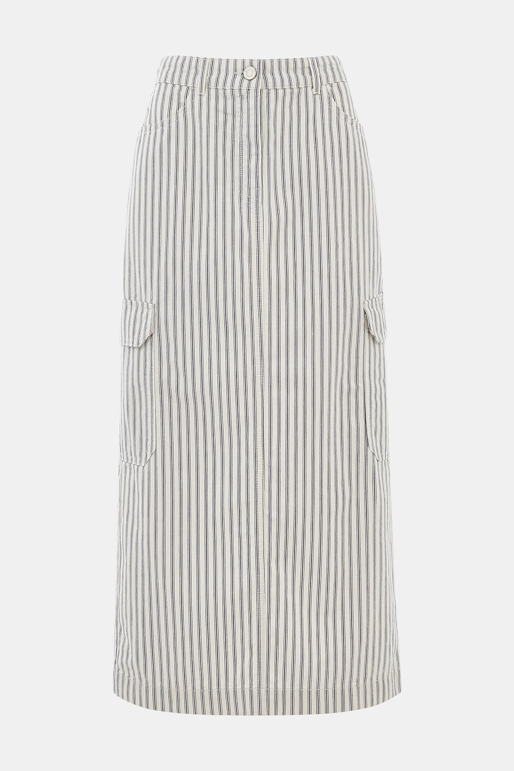 White Stripe Cargo Midi Skirt