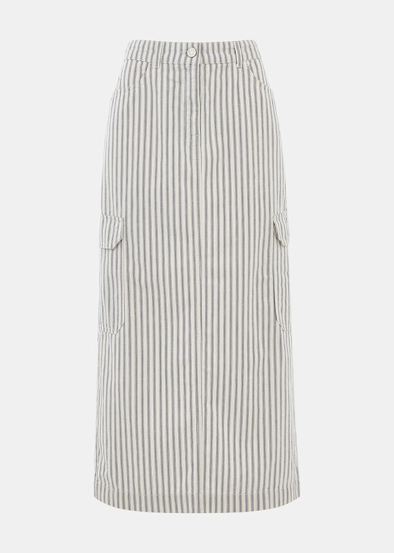 White Stripe Cargo Midi Skirt