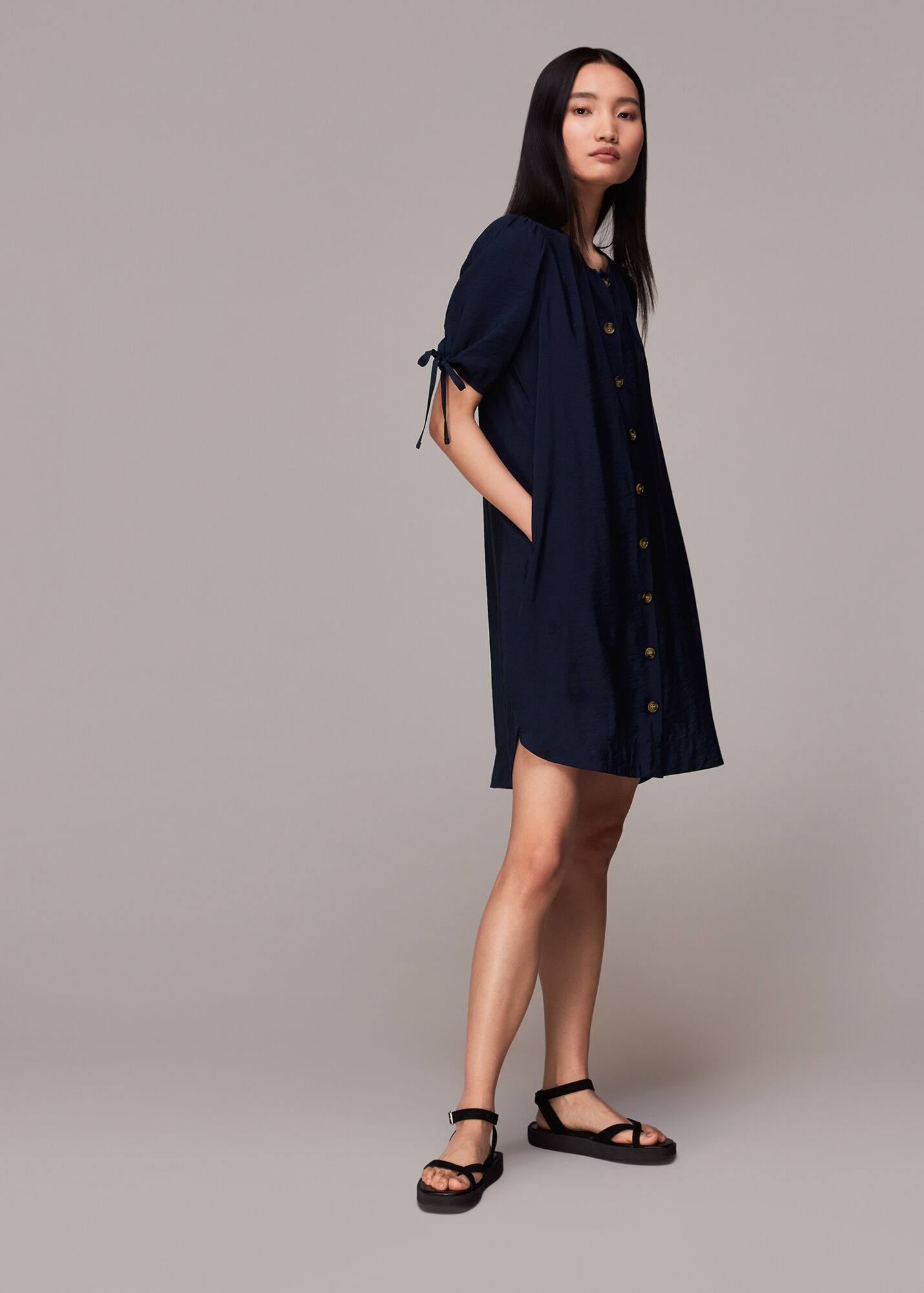 Navy Frankie Button Through Dress WHISTLES